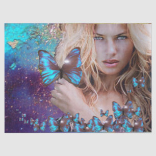 LADY MET BLUE BUTERRFLY Beauty in Natuur Tissuepapier