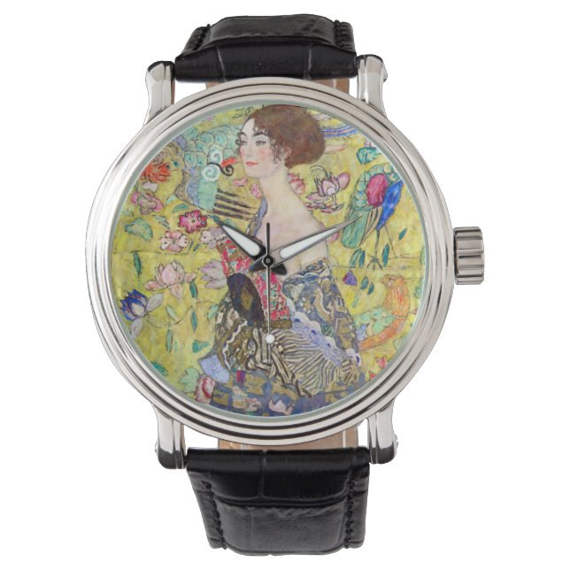 Lady met Fan van Gustav Klimt,  Japonisme Horloge (Voorkant)