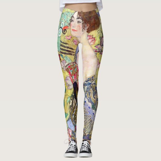 Lady met Fan van Gustav Klimt,  Japonisme Leggings (Voorkant)