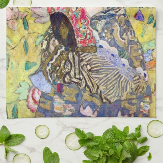 Lady met Fan van Gustav Klimt,  Japonisme Theedoek (Gevouwen)