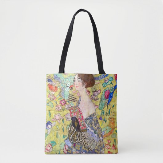 Lady met Fan van Gustav Klimt, Japonisme Tote Bag (Voorkant)