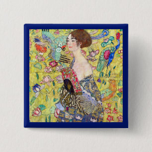 Lady met Fan van Gustav Klimt, Japonisme Vierkante Button 5,1 Cm