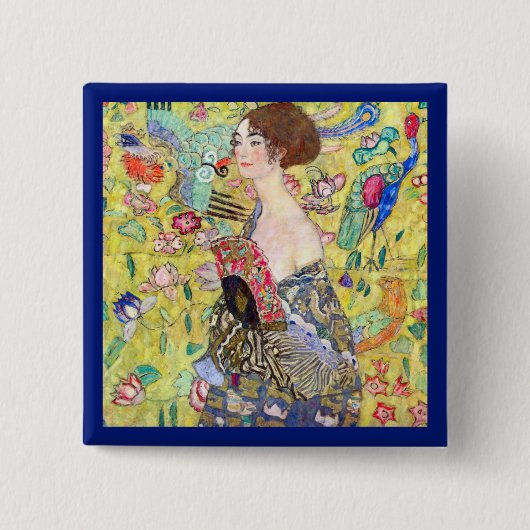 Lady met Fan van Gustav Klimt,  Japonisme Vierkante Button 5,1 Cm (Voorkant)