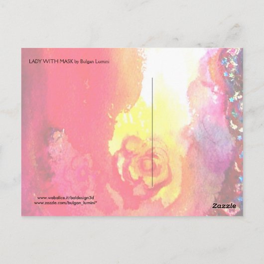 LADY MET FEATHERED MASK Venetian Masquerade Night Briefkaart (Achterkant)