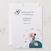 LADY MET FLOWER BOUQUET EN BUTTERFLIES MONOGRAM KAART (Achterkant)