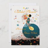 LADY MET FLOWER BOUQUET EN BUTTERFLIES MONOGRAM KAART (Voorkant / Achterkant)