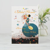 LADY MET FLOWER BOUQUET EN BUTTERFLIES MONOGRAM KAART (Staand voorkant)