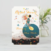 LADY MET FLOWER BOUQUET EN BUTTERFLIES MONOGRAM KAART (Staand voorkant)