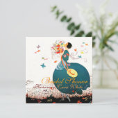 LADY MET FLOWER BOUQUET EN BUTTERFLIES MONOGRAM KAART (Staand voorkant)