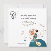 LADY MET FLOWER BOUQUET EN BUTTERFLIES MONOGRAM KAART (Achterkant)