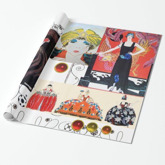 LADY MET FOENIX, ART DECO BEAUTY MODE COSTUME CADEAUPAPIER (Uitgerold)