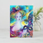 LADY MET MASK/Venetiaanse Masquerade Ball, goud Aankondiging (Staand voorkant)