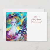 LADY MET MASK/Venetiaanse Masquerade Ball, goud Aankondiging (Achterkant)