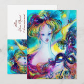 LADY MET MASK/Venetiaanse Masquerade Ball, goud Aankondiging (Voorkant / Achterkant)