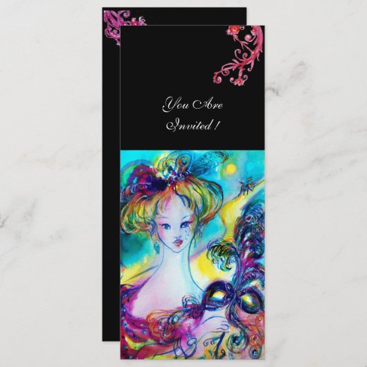 LADY MET MASK/Venetiaanse Masquerade Ball, zwart Kaart (Voorkant / Achterkant)