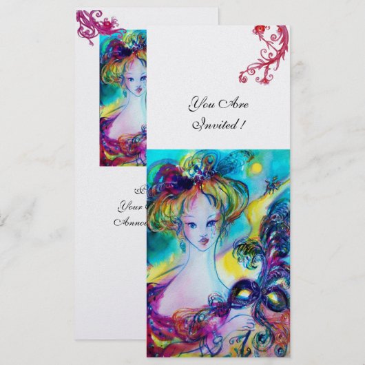 LADY MET MASK Venetian Masquerade Ball ice metal Kaart (Voorkant / Achterkant)