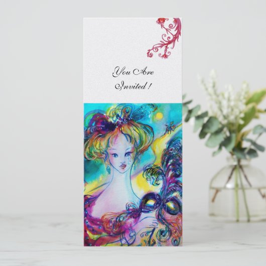 LADY MET MASK Venetian Masquerade Ball ice metal Kaart (Staand voorkant)