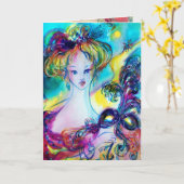 LADY MET MASQUERADE MASKMASKVANDAAG KAART (Gele Bloem)