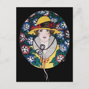 Lady met Morning Glories Briefkaart