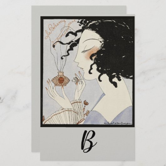 LADY MET PERFUME FLES DECO BEAUTY Monogram Briefpapier (Voorkant / Achterkant)