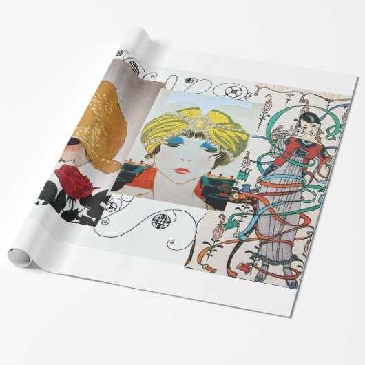 LADY MET ROSE, ART DECO BEAUTY MODE COSTUME CADEAUPAPIER (Uitgerold)