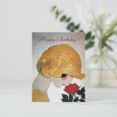 LADY MET ROSE Happy Birthday Briefkaart (Staand voorkant)