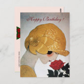 LADY MET ROSE Happy Birthday Briefkaart (Voorkant / Achterkant)