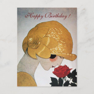 LADY MET ROSE Happy Birthday Briefkaart