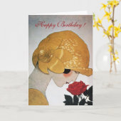 LADY MET ROSE Happy Birthday Kaart (Gele Bloem)