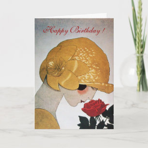 LADY MET ROSE Happy Birthday Kaart