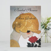 LADY MET ROSE MONOGRAM VRIJGEZELLENFEEST PARTIJ KAART (Staand voorkant)