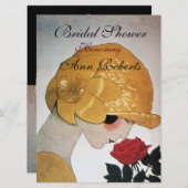 LADY MET ROSE MONOGRAM VRIJGEZELLENFEEST PARTIJ KAART (Voorkant / Achterkant)