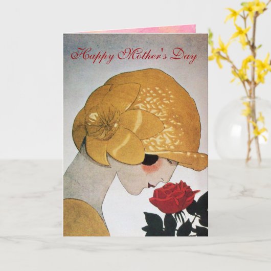 LADY MET ROSE ROSE Moederdag Kaart (Gele Bloem)