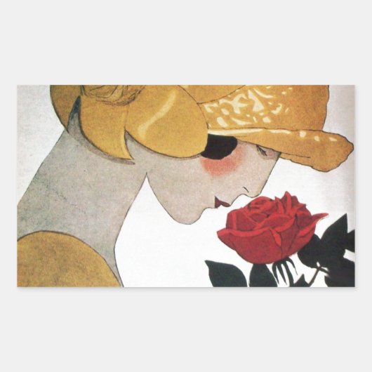 LADY MET ROSE ROSE RECHTHOEKIGE STICKER (Voorkant)