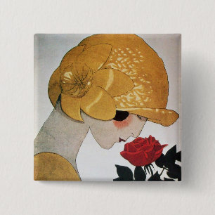 LADY MET ROSE ROSE VIERKANTE BUTTON 5,1 CM