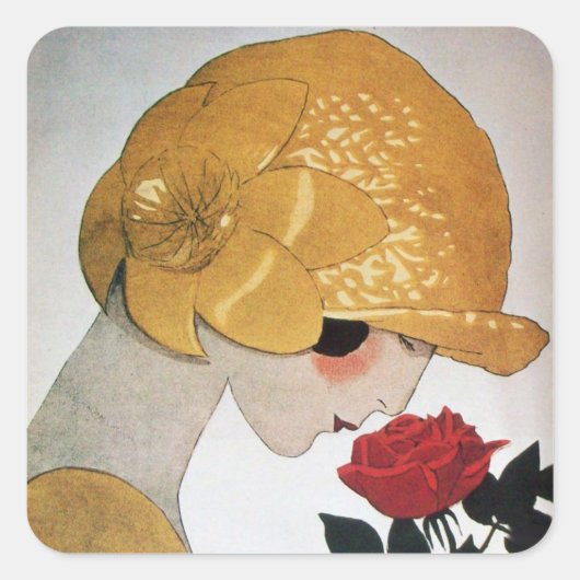 LADY MET ROSE ROSE VIERKANTE STICKER (Voorkant)