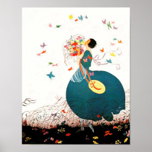 LADY MET STROOMBOUW EN BUTTERFLIES POSTER
