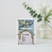 LADY MET UNICORN, blauw wit parelpapier Visitekaartje (Staand voorkant)