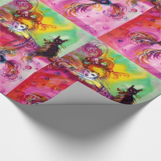 LADY MET ZWARTE CAT EN MASKMasquerade Night Cadeaupapier (Hoek)