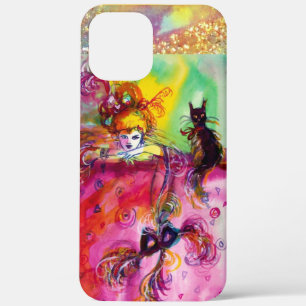 LADY MET ZWARTE CAT EN MASKMasquerade Night iPhone 12 Pro Max Hoesje