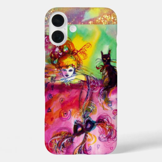 LADY MET ZWARTE CAT EN MASKMasquerade Night Case-Mate iPhone Case (Achterkant)