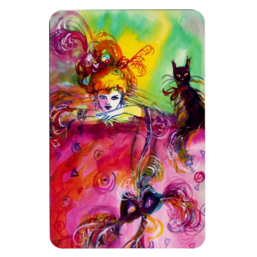 LADY MET ZWARTE CAT MAGNEET (Verticaal)
