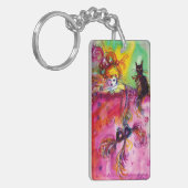 LADY MET ZWARTE KAT, MASKERADE MASKMONOGRAM SLEUTELHANGER (Voorkant Links)