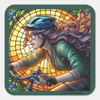Lady Mountain Biker Vierkante Sticker