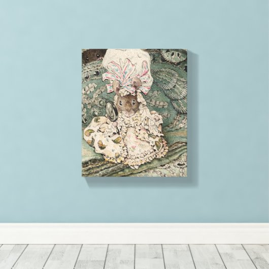 Lady Mouse in een Mob-Pet (door Beatrix Potter) Canvas Afdruk (Insitu (Houten vloer))