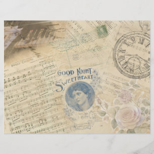  Lady Music Sheets Rozen Scrapbook Papier