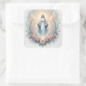 Lady of Grace Floral Moeder Maria Religieus Vierkante Sticker (Tas)