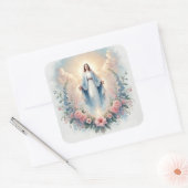 Lady of Grace Floral Moeder Maria Religieus Vierkante Sticker (Envelop)