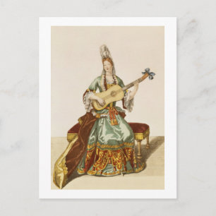 Lady of Quality Playing the Guitar, fashion plate Briefkaart