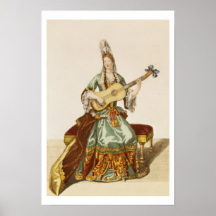 Lady of Quality Playing the Guitar, fashion plate Poster